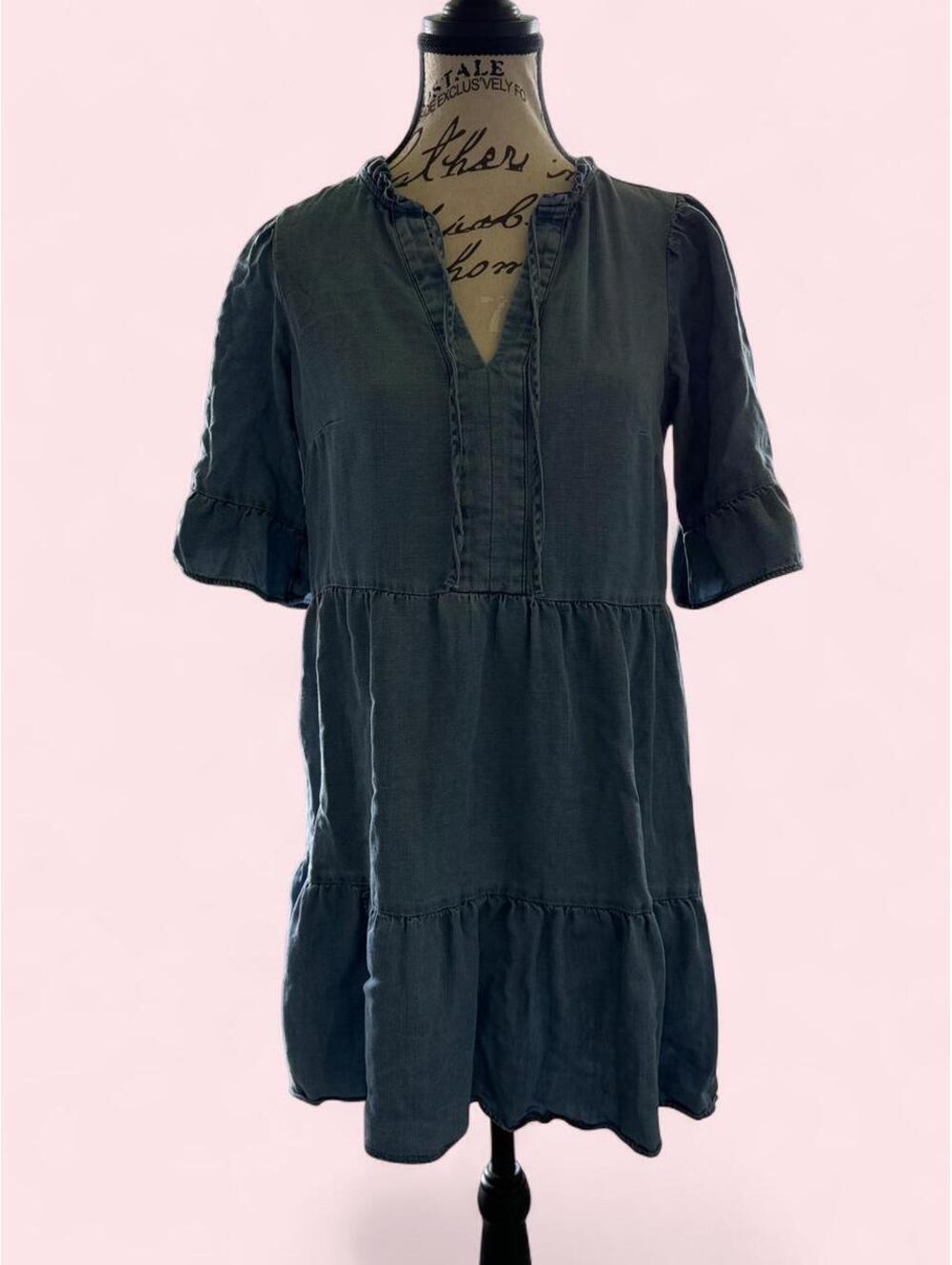 LOFT Tiered Denim Dress with Ruffles